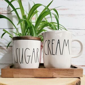 Rae Dunn Cream & Sugar Set with Wooden Tray
